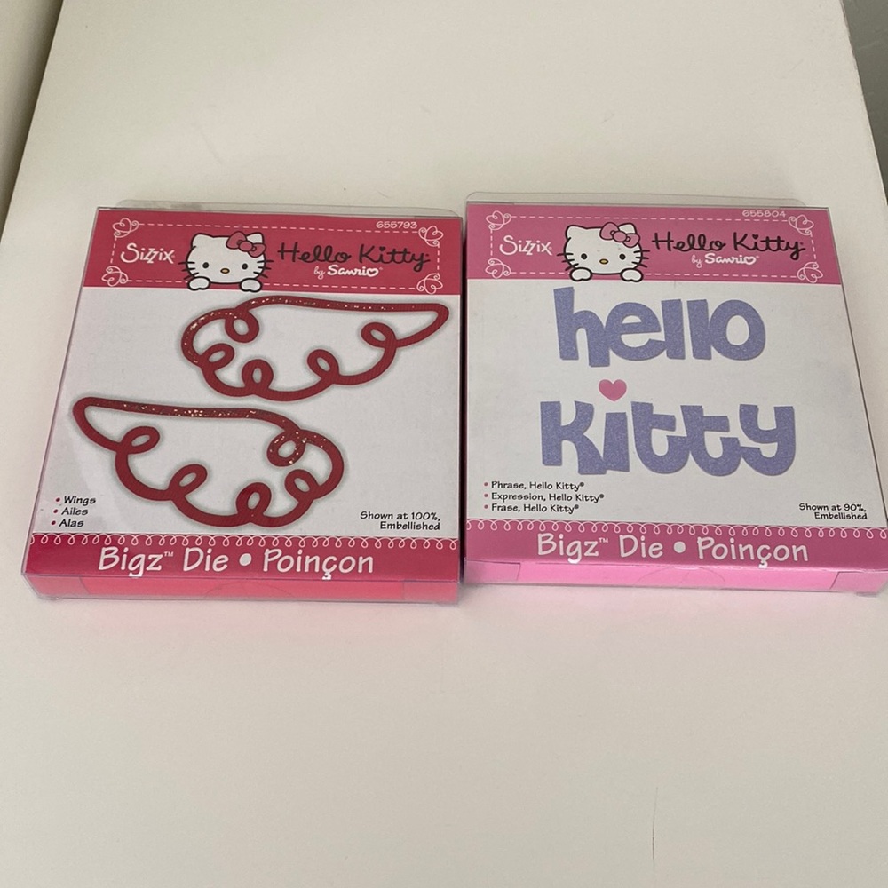2 Hello Kitty Sizzix Dies Bigz Phrase And Wings Sanrio Design New, NIP - Picture 1 of 6